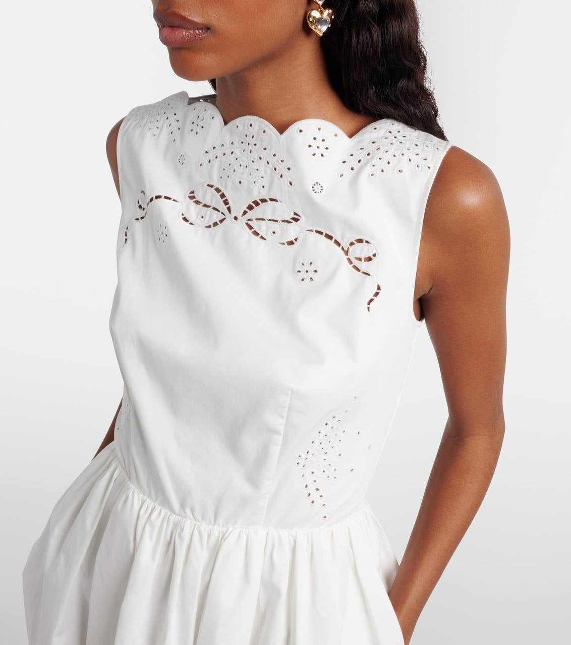SP White Embroidered Cotton Midi Dress