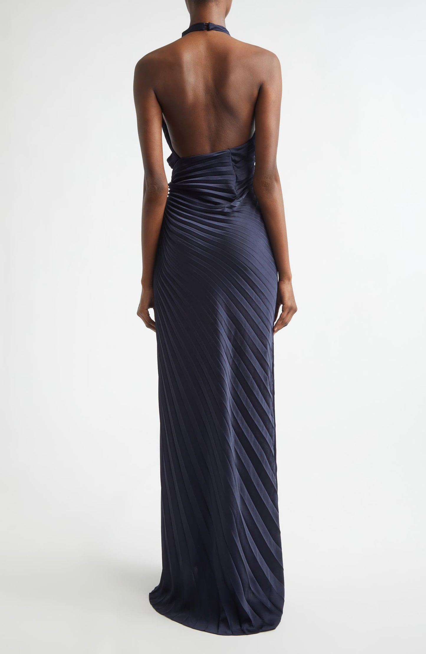 ALC Romy Halter Pleated Satin Gown Maxi Dress