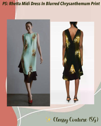 PS Rhetta Stretch-Viscose Shift Midi Dress In Blurred Chrysanthemum Print