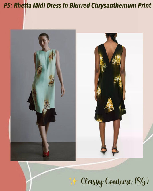 PS Rhetta Stretch-Viscose Shift Midi Dress In Blurred Chrysanthemum Print