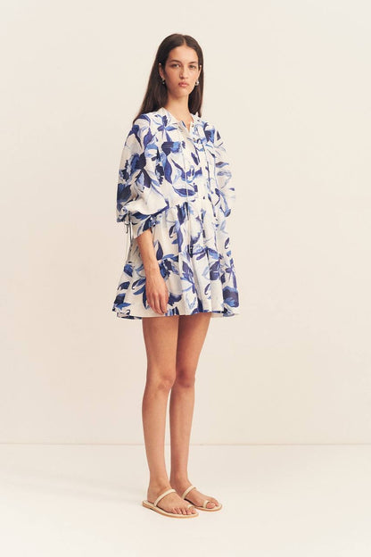 SJ Roscoe | Willa | Celeste Viscose-linen blend Tiered Shift Mini Dress