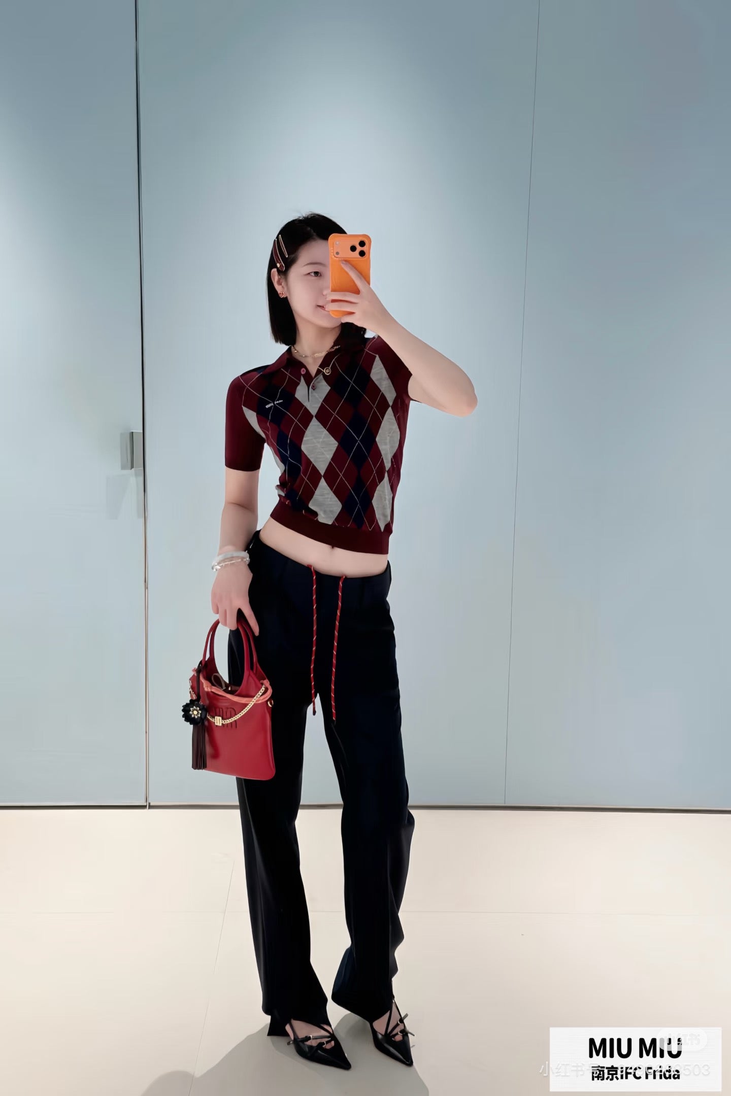 MM Burgundy Argyle Wool Polo Shirt