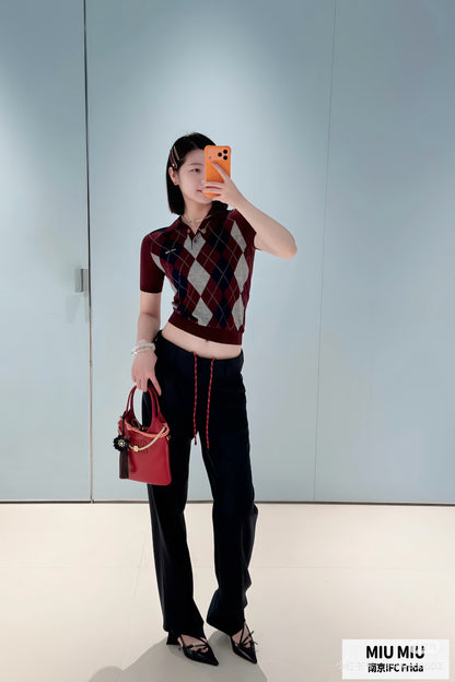 MM Burgundy Argyle Wool Polo Shirt