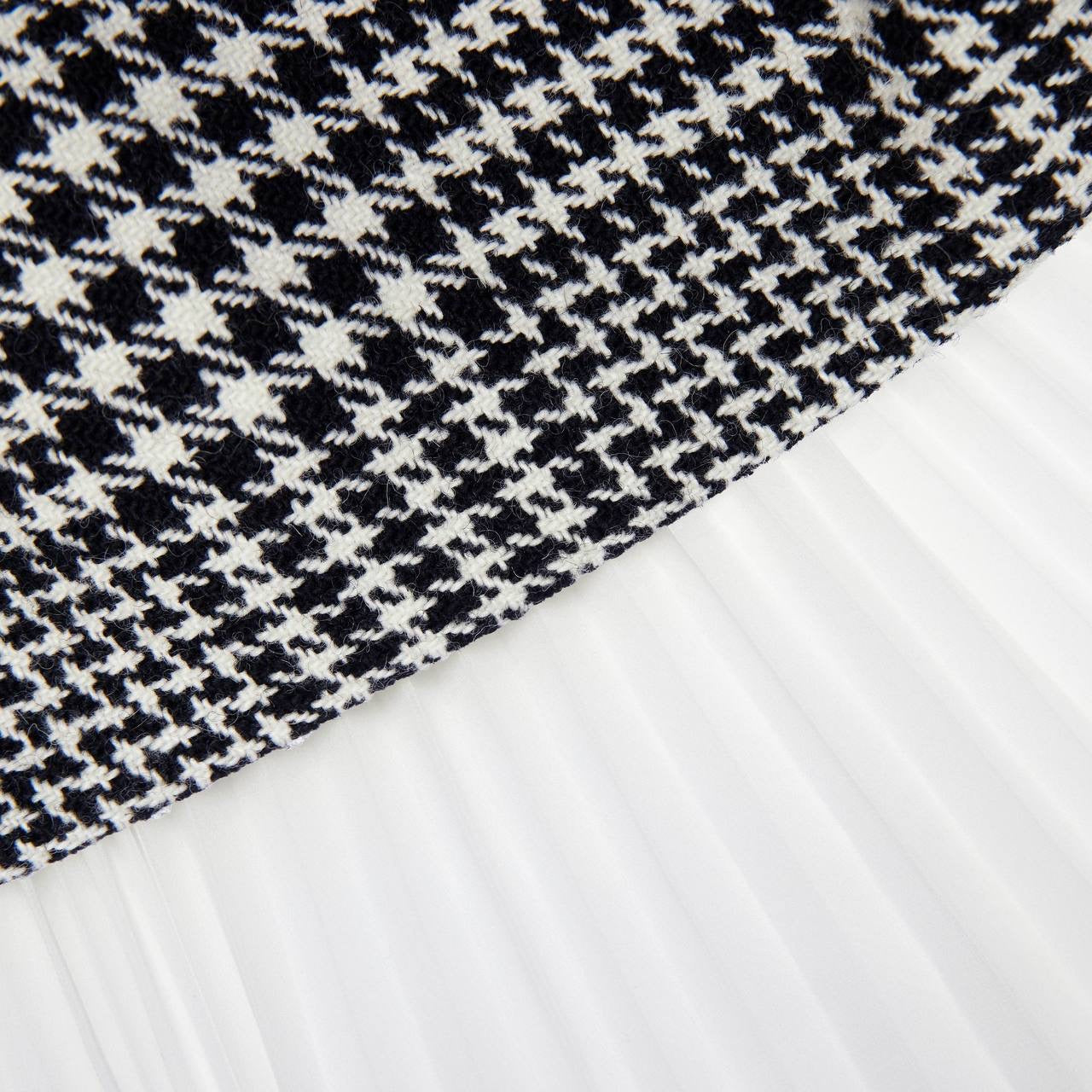 SP Grey Houndstooth Pleated Belted Short Sleeve Mini Dress | Tailored Midi Dress