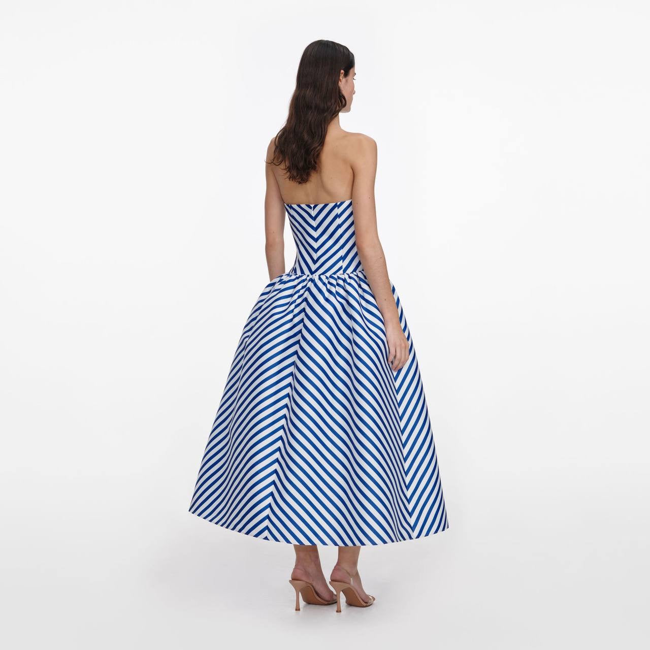 SP Navy Stripe Taffeta Midi Dress