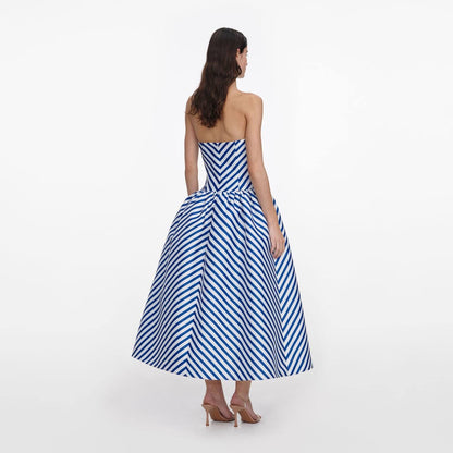 SP Navy Stripe Taffeta Midi Dress