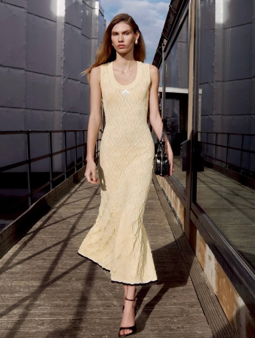 SP Yellow Pointelle Mermaid Midi Dress