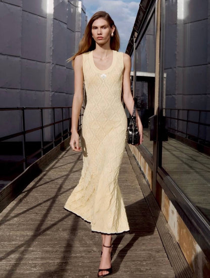 SP Yellow Pointelle Mermaid Midi Dress