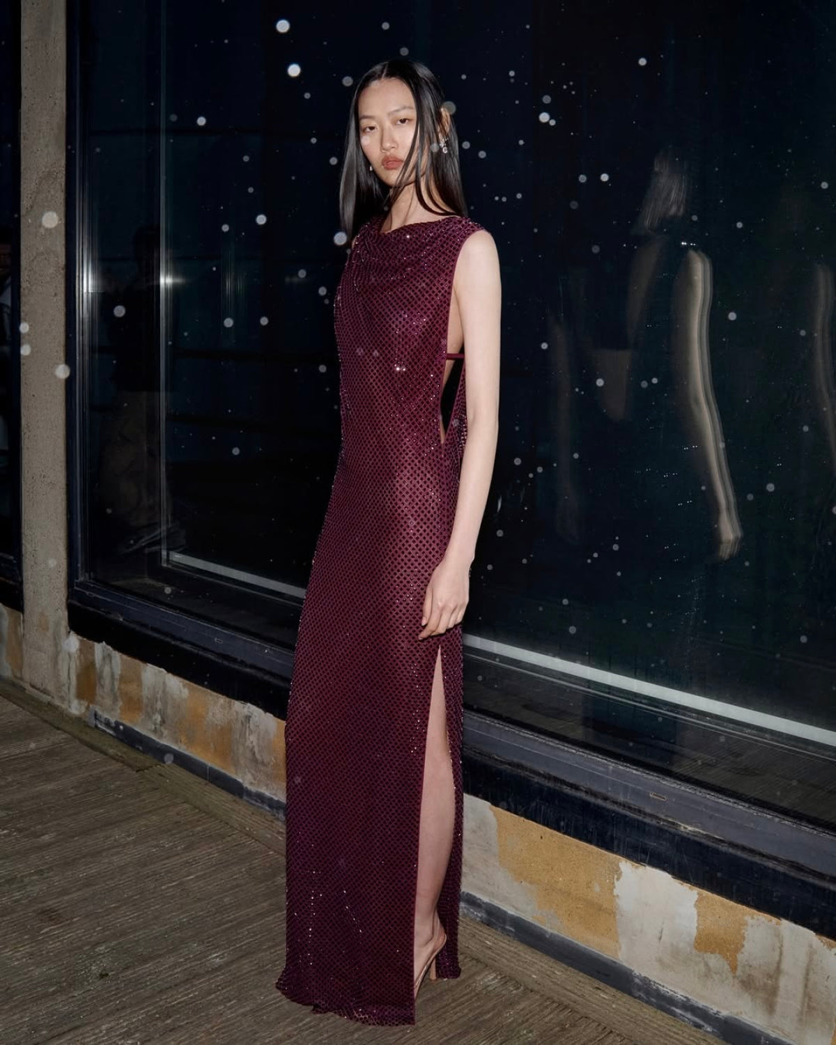 SP Silver Rhinestone Drape Maxi Dress