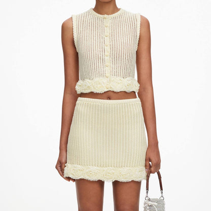 SP Crochet Flower Knit Shirt | Mini Skirt