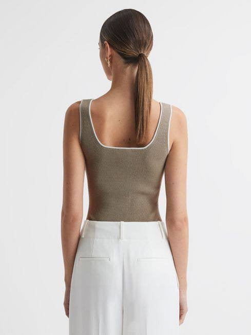 RS Ottilie Ribbed Square Neck Vest Top in Neutral Viscose Blend