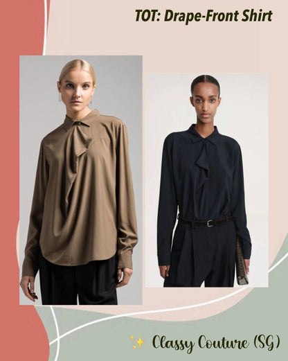 TOT Drape-Front Viscose Long Sleeve Shirt