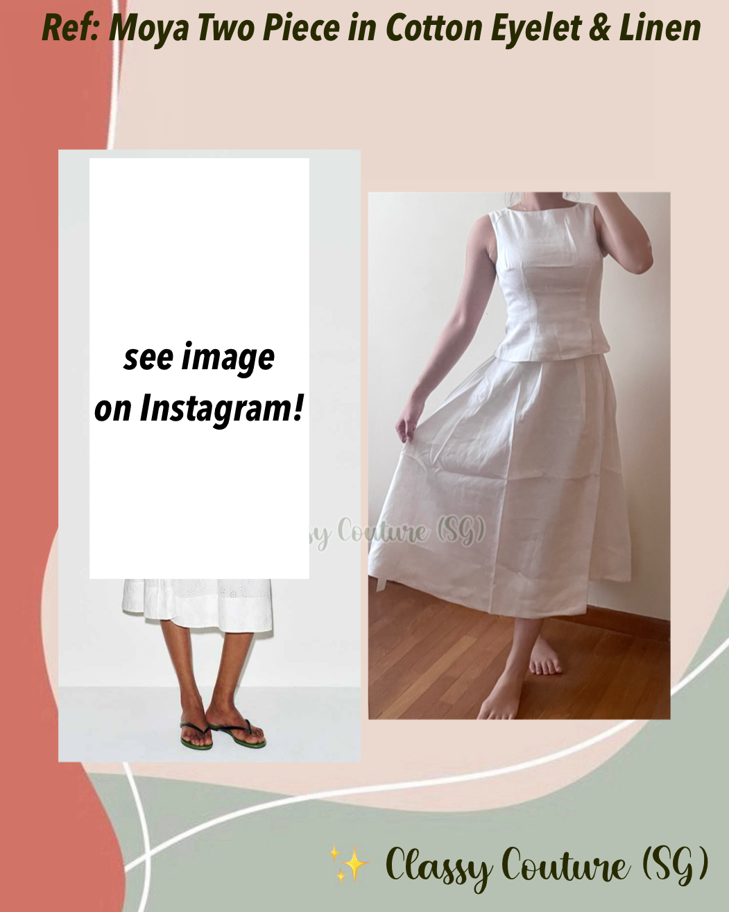 Ref Moya Two Piece in White Cotton Eyelet & Linen | Peplum Top | Midi Skirt | Set