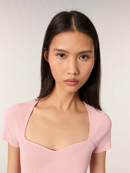 MJ Moka Rib Knit Sweetheart Shirt Top