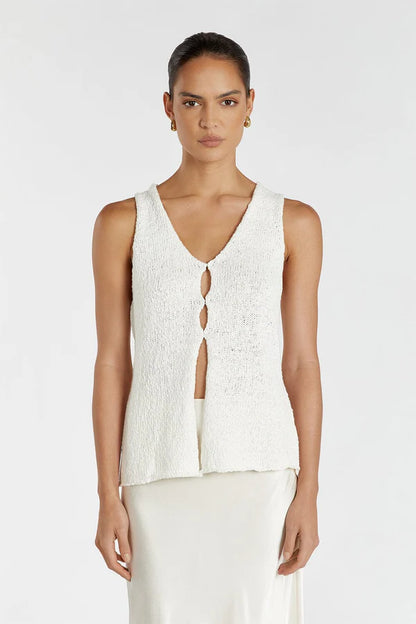 DSH Dion Cotton Boucle Knit Vest Top in White & Black