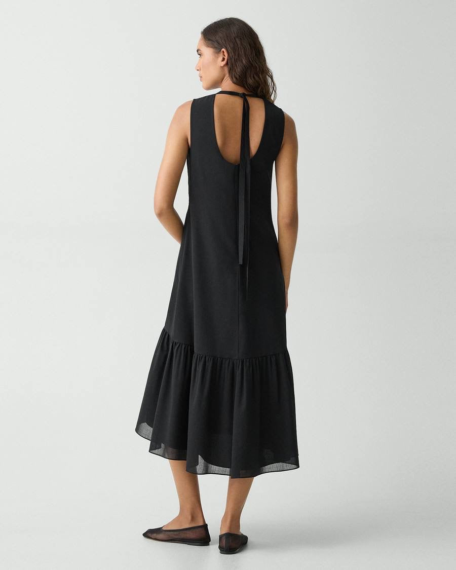 TH Tie Neck Midi Dress in Lightweight Wool