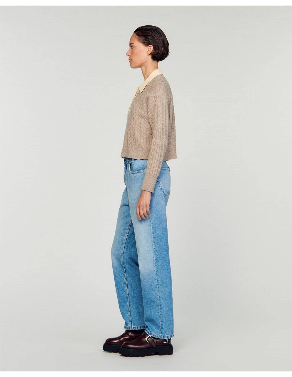 SD Reno Wool-Cashmere Contrast Collar Knit Sweater