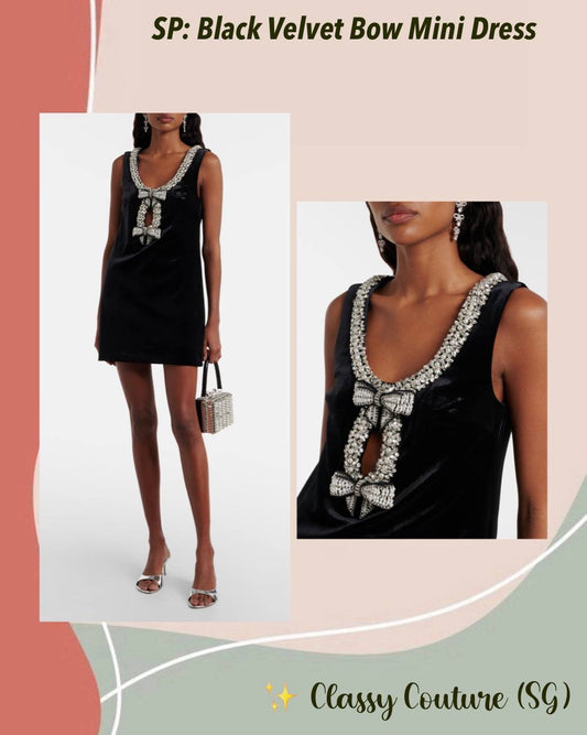 SP Black Velvet Bow Cut Out Shift Mini Dress