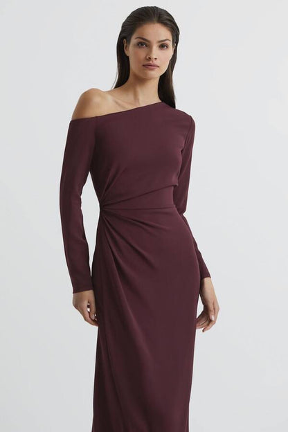 RS Nadia Off-Shoulder Drape Stretch-viscose Midi Dress