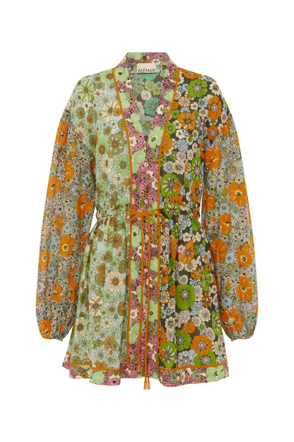 ALM Orange Blossom Spliced Ramie-Cotton Mini Dress