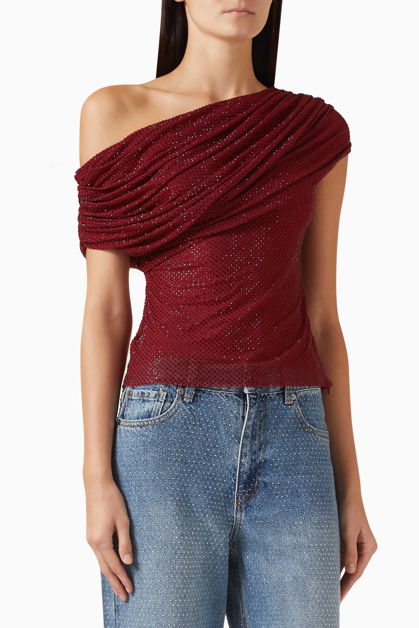 SP Burgundy Rhinestone Drape Top