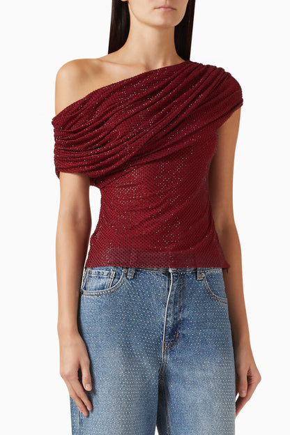 SP Burgundy Rhinestone Drape Top