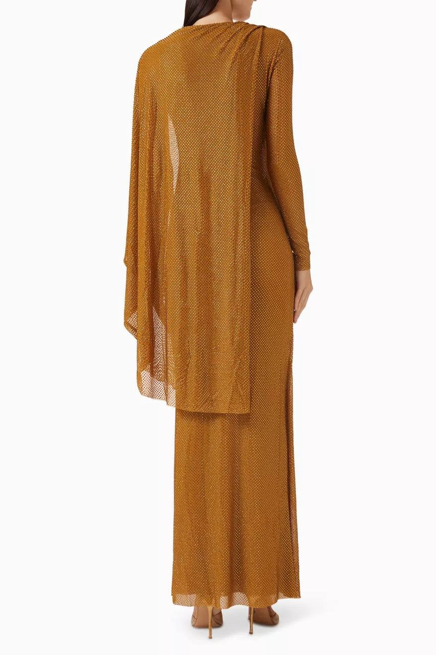 SP Gold Rhinestone Drape Midi Dress