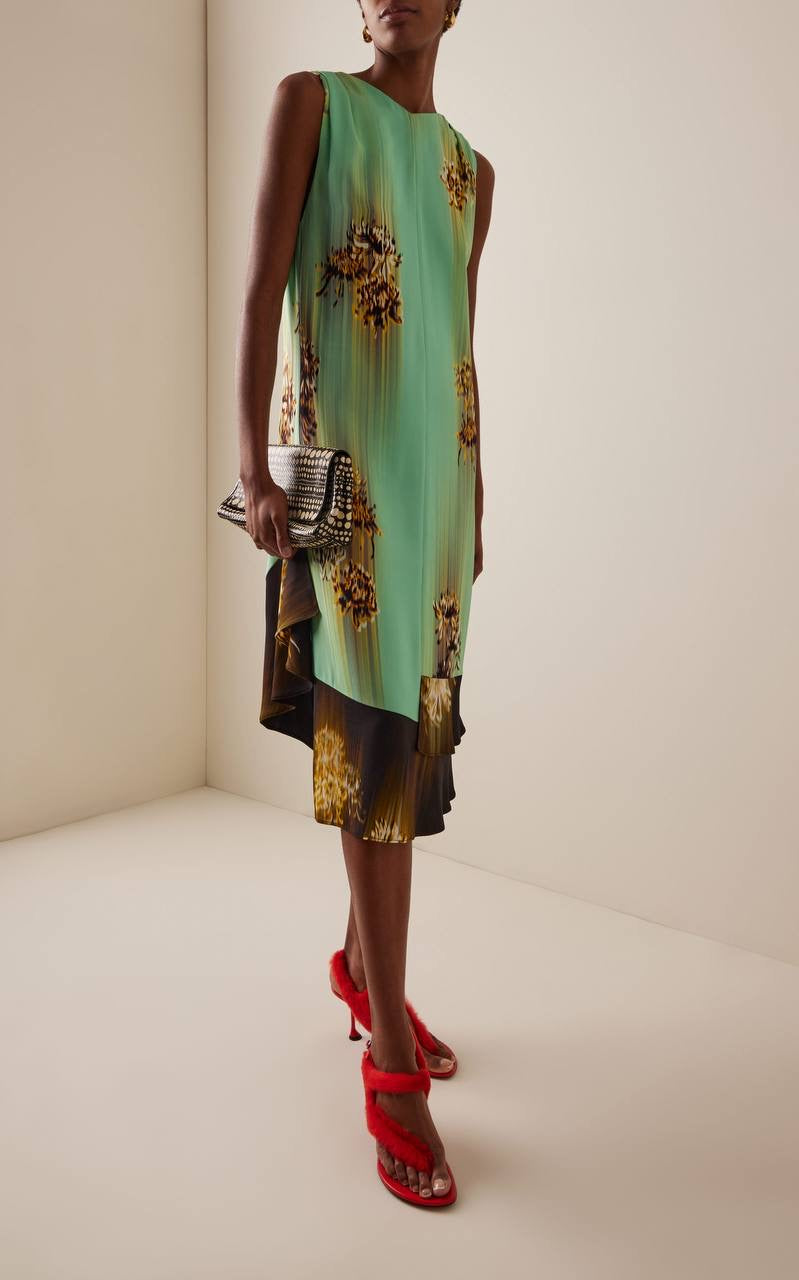 PS Rhetta Stretch-Viscose Shift Midi Dress In Blurred Chrysanthemum Print