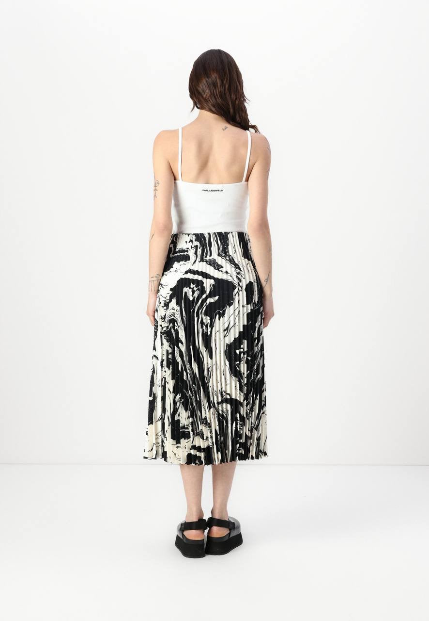 MMK Myy Marras Pleated Midi Skirt in Black/white Marble Ink