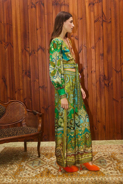 ALM Clemenza Spliced Crop Silk Blouse | Pants | Set