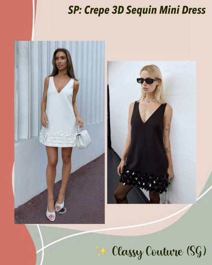 SP Black & Cream Crepe 3D Sequin Mini Dress