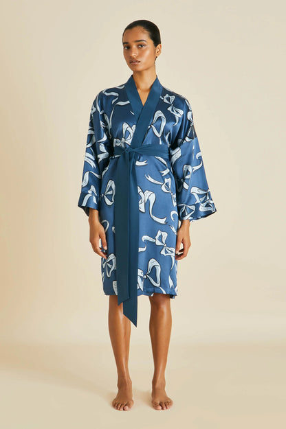 OVH Mimi Arran Blue Bow Silk Satin Robe