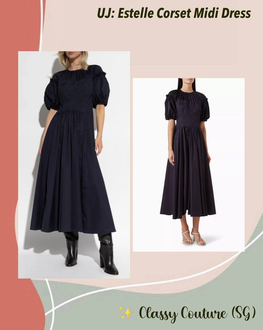UJ Estelle Cotton Corset Midi Dress in Navy Blue