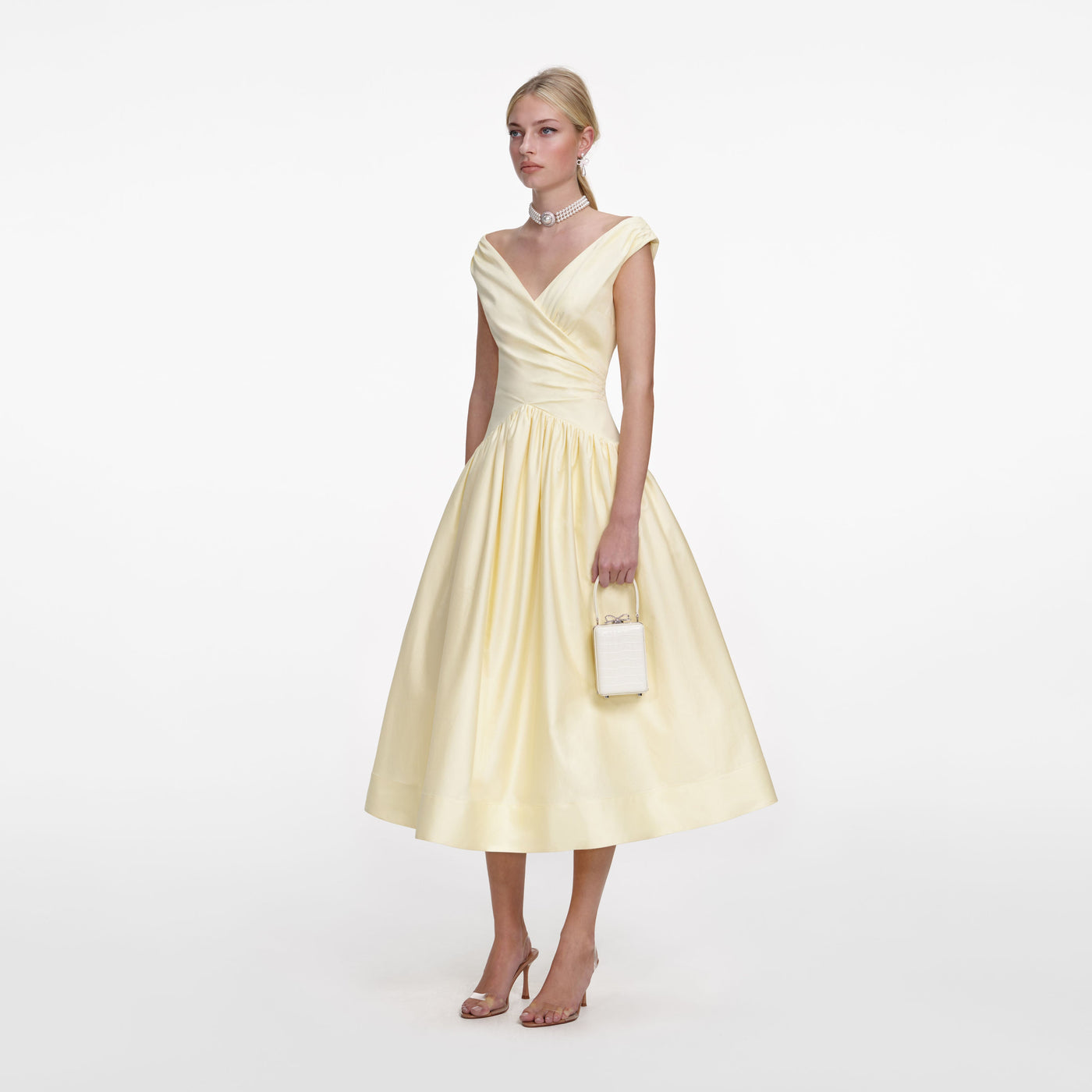 SP Yellow Off Shoulder Cotton Midi Dress