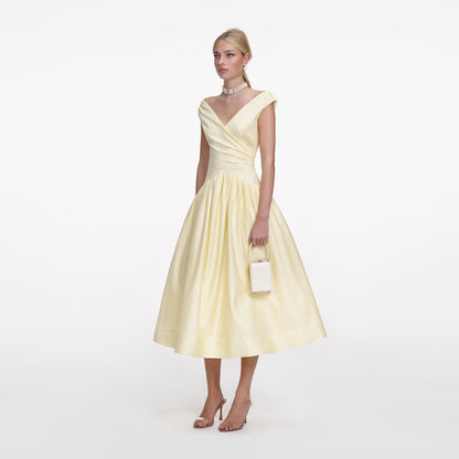 SP Yellow Off Shoulder Cotton Midi Dress