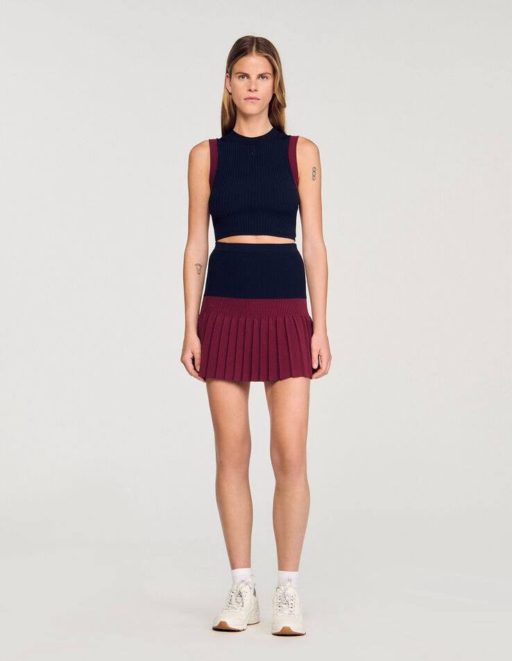 SD Arie Sleeveless Knit Cropped Top | Arielle Pleated Mini Skirt | Viscose-Blend Navy/Red Contrast Set