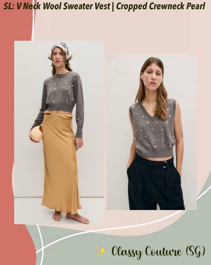 SL V Neck Wool Sweater Vest | Cropped Crewneck Pearl