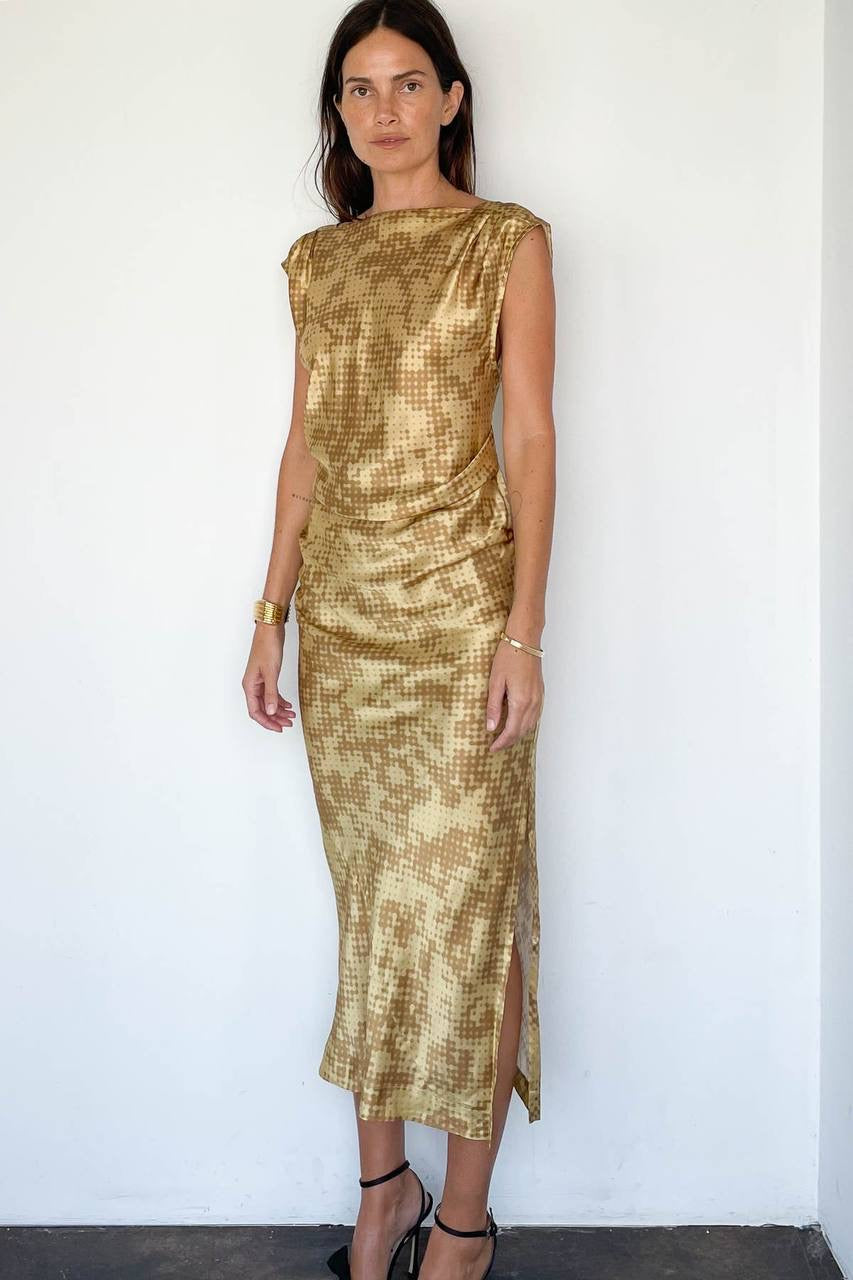 LM Nichhia Silk Drape Midi Dress