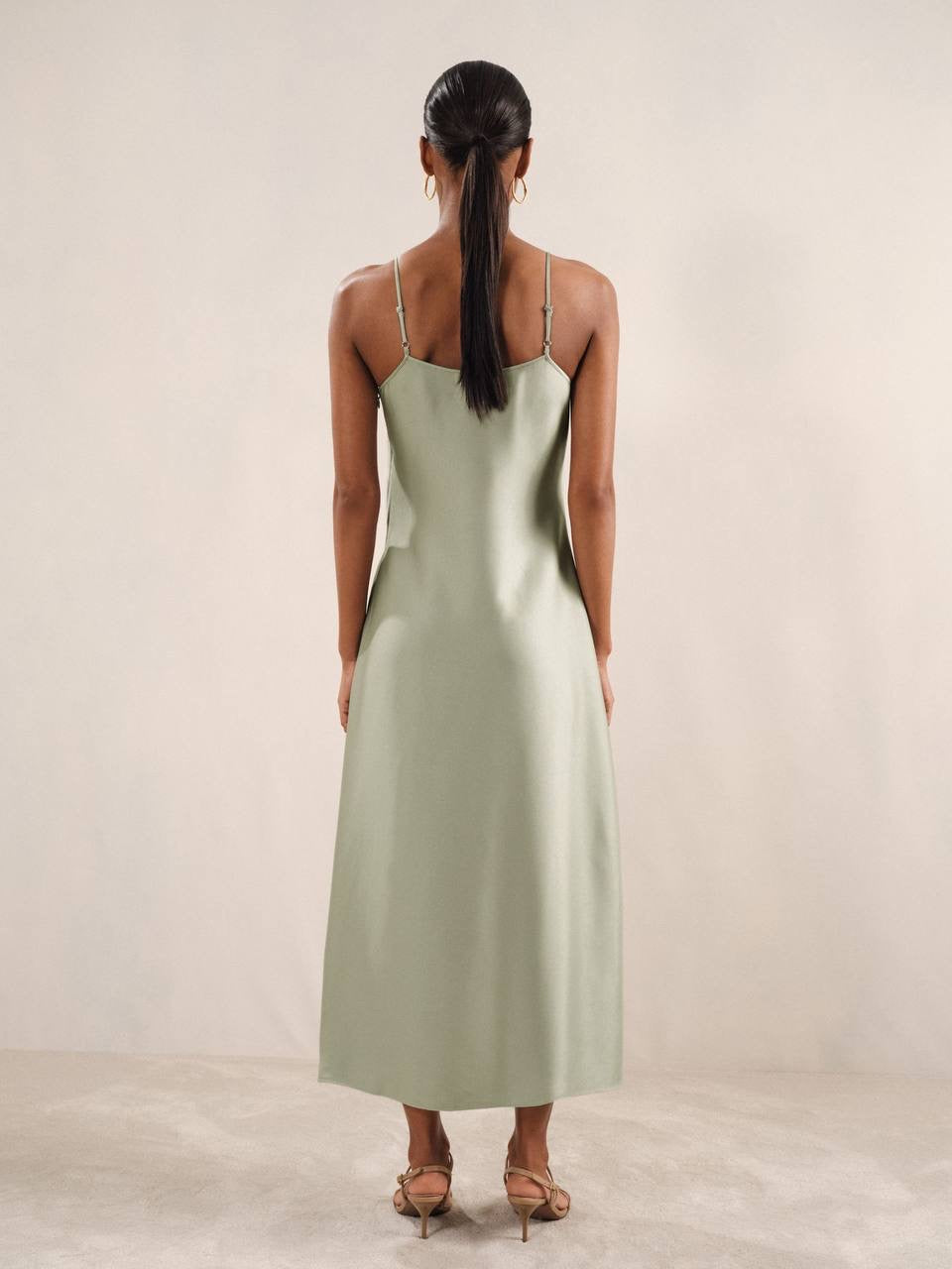 RS Zoey Satin Drape Detail Slip Midi Dress