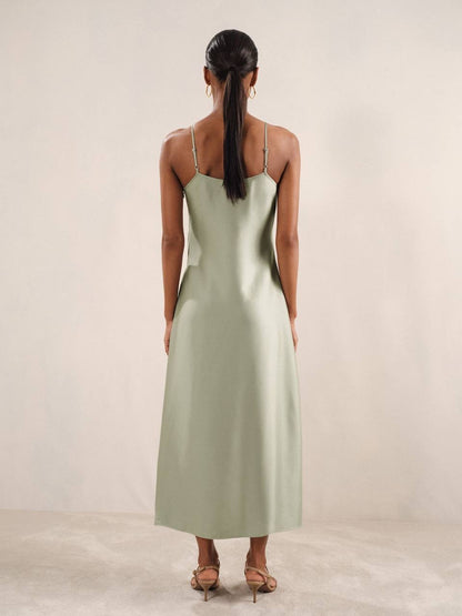 RS Zoey Satin Drape Detail Slip Midi Dress