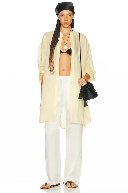 4 Colors! Tot Long Summer Cotton-blend Embroidered Monogram Oversized Shirt Shirtdress Mini Dress