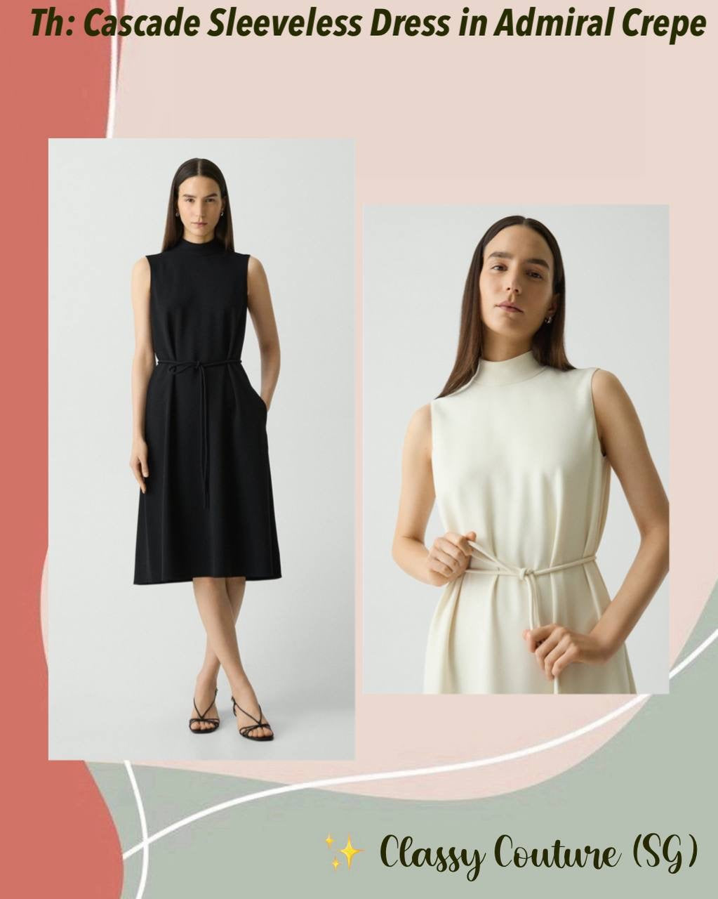 TH Cascade Sleeveless Belted Midi Dress in Admiral Crepe