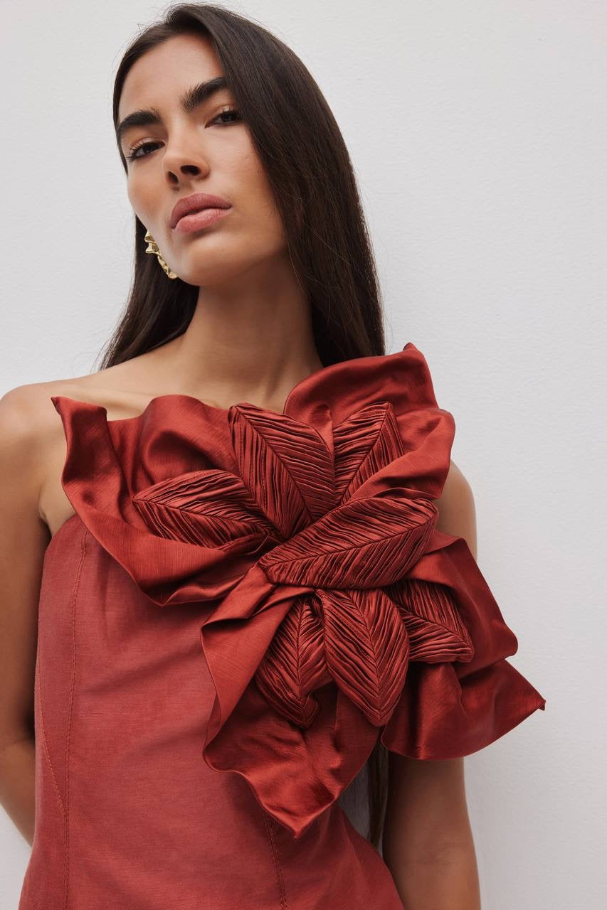 AJ Isla One Shoulder 3D floral Mini Dress