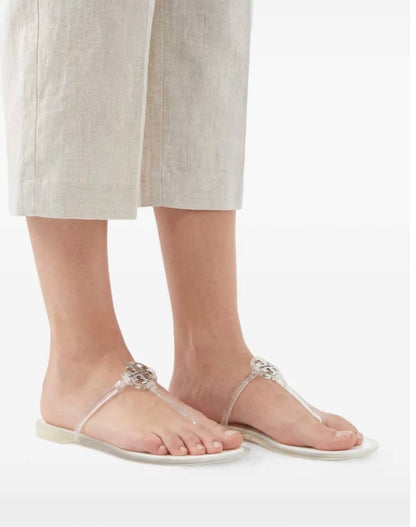 TB Mini Miller Flat Thong Flip Flops Clear Jelly Sandals in Glitter & Transparent