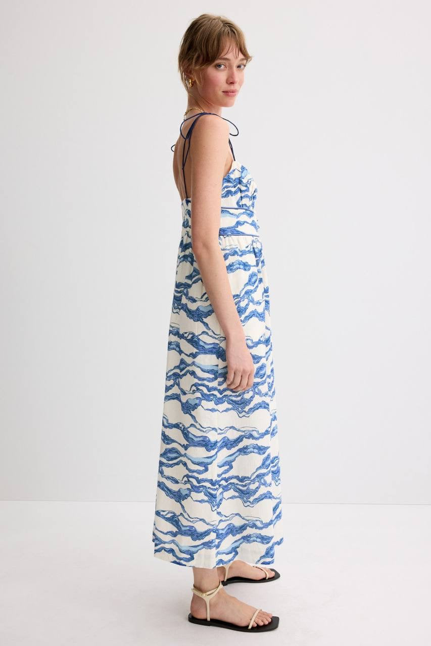 HFM Ember Tie Shoulder Cotton-Linen Midi Dress