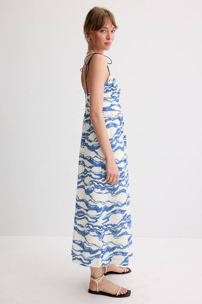 HFM Ember Tie Shoulder Cotton-Linen Midi Dress