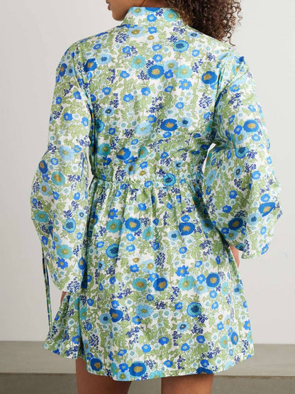ALM Pam Cotton Floral Ruched Sleeve Mini Dress