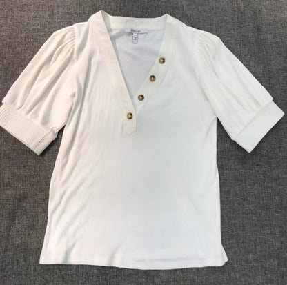 Der Lam Heather V-Neck Puff Sleeve Shirt Stretch Cotton