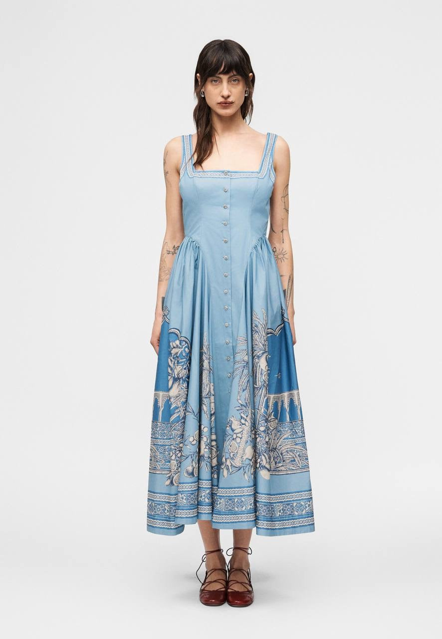 ALM Villa Romantica Sleeveless Cotton Poplin Scoop back Midi Dress