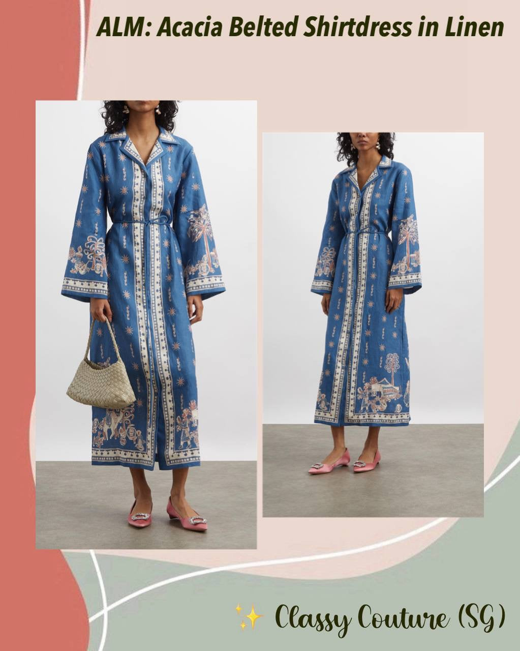 ALM Acacia Belted Linen Shirtdress Midi Dress